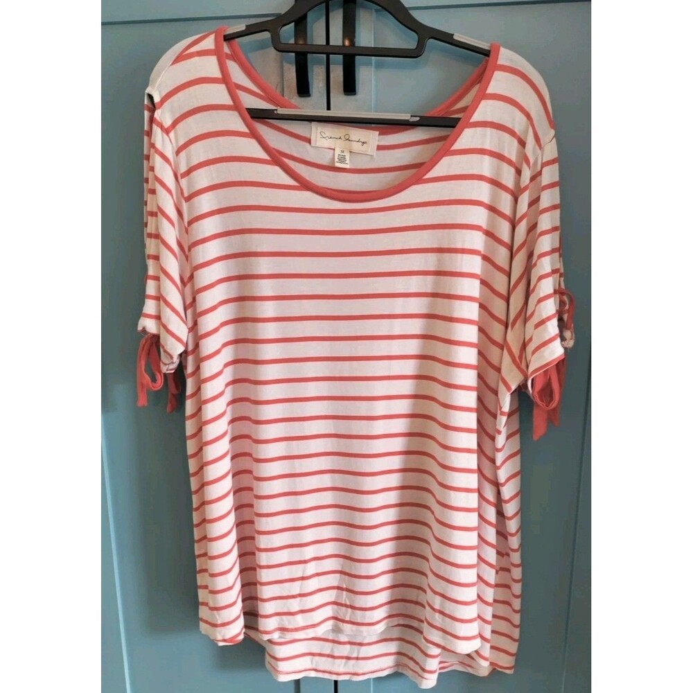 French Laundry Short Sleeve Striped Top Women's 3X Orange White Rayon Blend